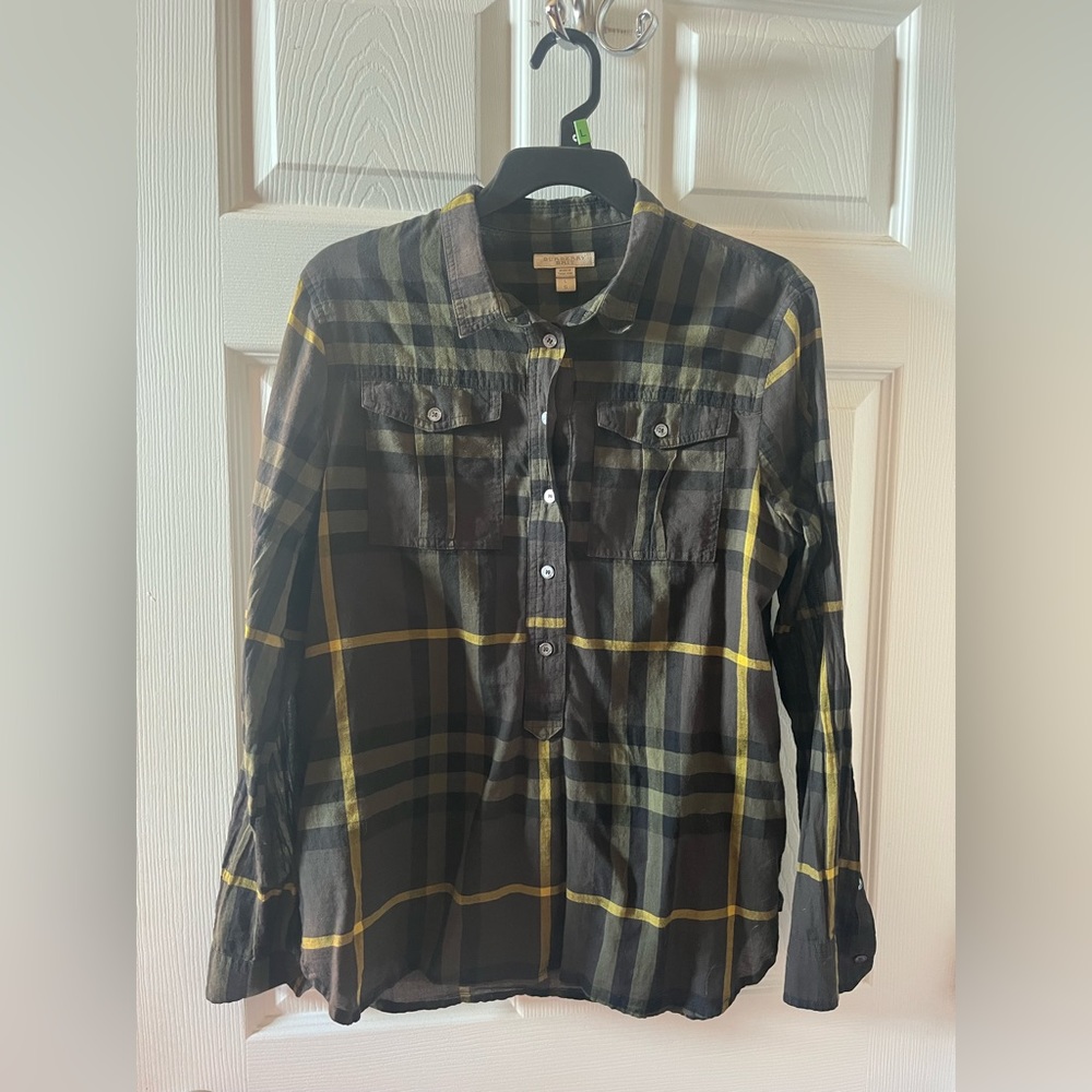 Burberry Black and Yellow Plaid Button-Down Shirt